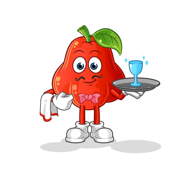 agua, manzana, camarero, caricatura, caricatura, mascota, vector
