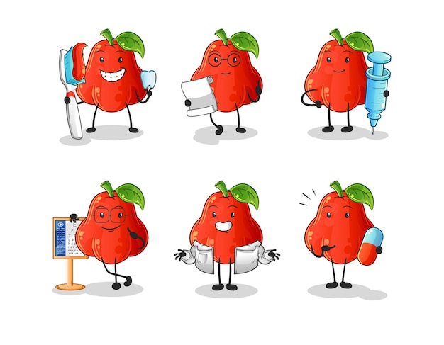 Agua manzana doctor grupo personaje dibujos animados mascota vector