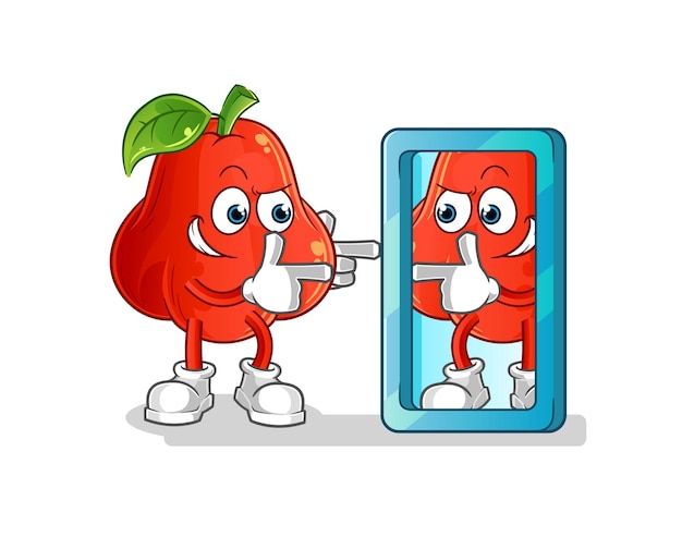 agua, manzana, mirar, en, espejo, caricatura, caricatura, mascota, vector
