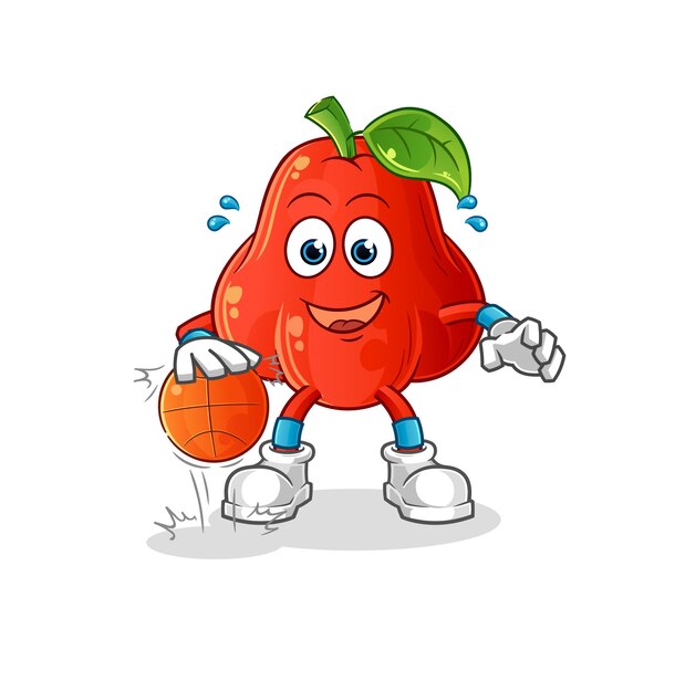 Agua manzana regate baloncesto personaje dibujos animados mascota vector