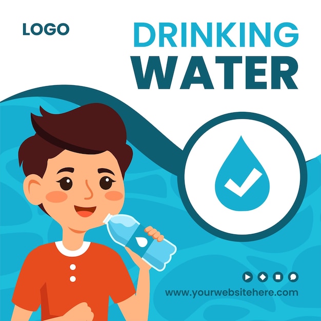 Agua potable Ilustración de redes sociales dibujos animados planos plantillas dibujadas a mano Fondo