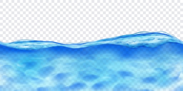 Agua translúcida en colores azules con ondas cáusticas con repetición horizontal sin fisuras, aislada en fondo transparente. Transparencia solo en archivo vectorial