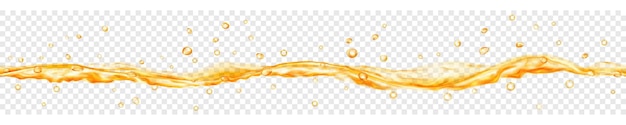 Agua translúcida con gotas en colores amarillos con repetición horizontal perfecta, aislado sobre fondo transparente. Transparencia solo en archivo vectorial