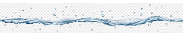 Agua translúcida con gotas en colores grises con repetición horizontal perfecta, aislado sobre fondo transparente. Transparencia solo en archivo vectorial