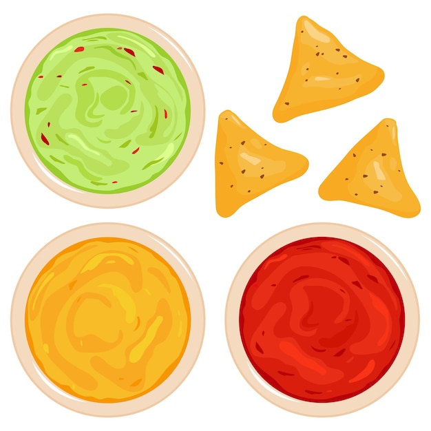 Aguacado guacamole salsa de tomate salsa queso salsa y nachos chips comida mexicana y tortillas