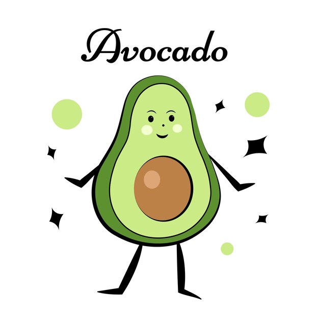 Aguacate con una cara sobre un fondo blanco Ilustración vectorial en estilo doodle