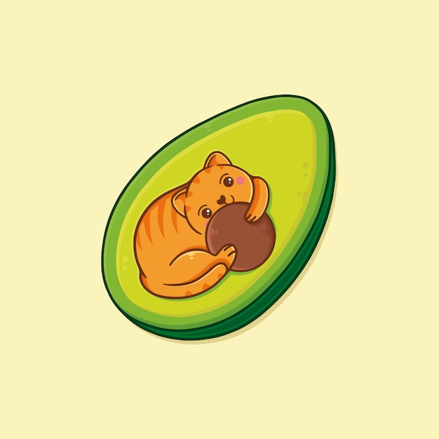 Aguacate cat cute kawaii illustration