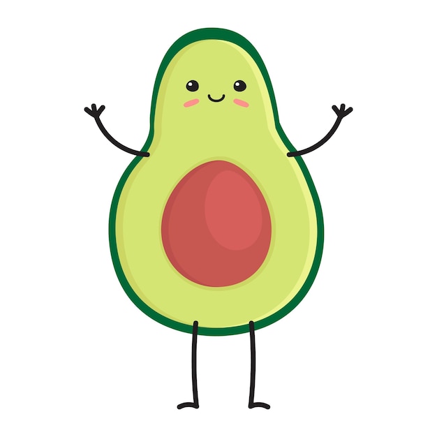 Aguacate de dibujos animados plano de vector con cara