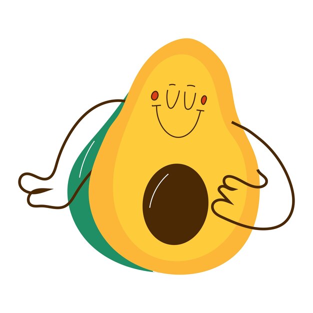 Aguacate con emociones faciales, manos y piernas. Ilustración vectorial de moda dibujada a mano para niños.