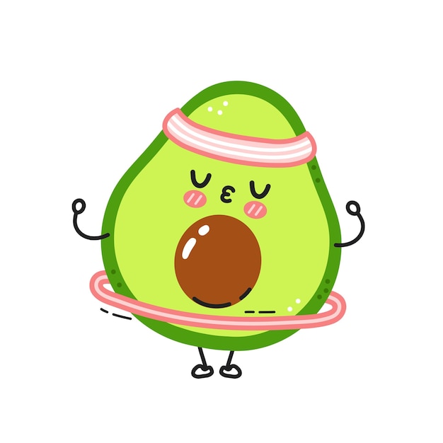 El aguacate lindo y gracioso hace gimnasio con hula hoop