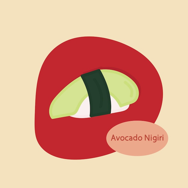 Aguacate Nigiri Nigiri Sushi comida japonesa comida dibujada a mano ilustración vectorial