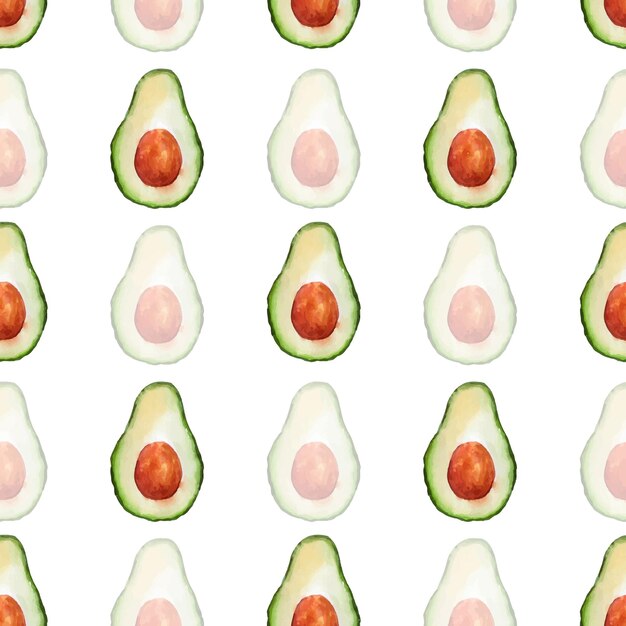 Aguacate de patrones sin fisuras Ilustración de acuarela de fruta fresca tropical de aguacate aislado en blanco