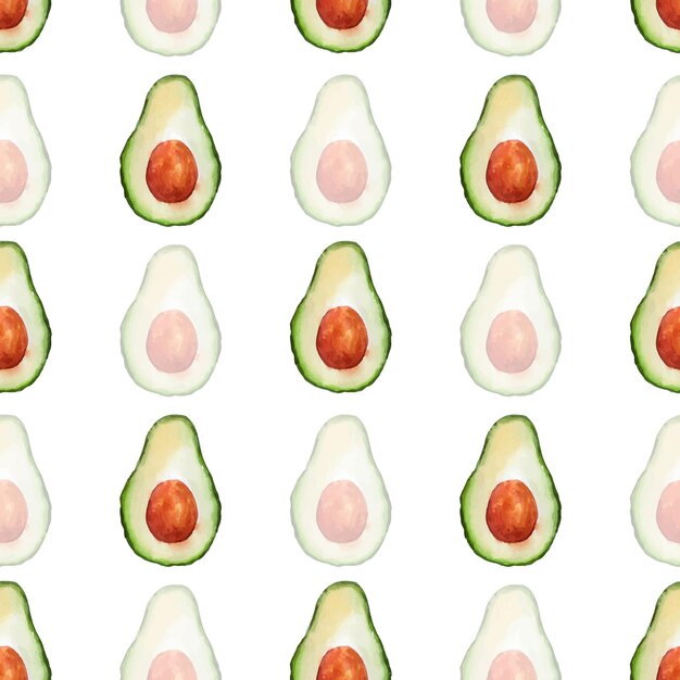 Aguacate de patrones sin fisuras Ilustración de acuarela de fruta fresca tropical de aguacate aislado en blanco