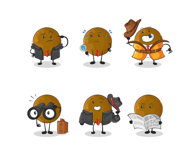 Aguacate piedra detective grupo personaje dibujos animados mascota vector