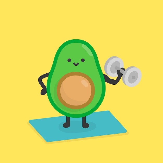 el aguacate saludable está trabajando en la ilustración de vector de dibujos animados planos de doodle kawaii