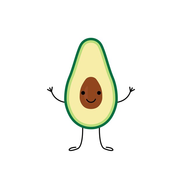 Aguacate verde medio feliz personaje Cara baya aguacate Ilustración vectorial