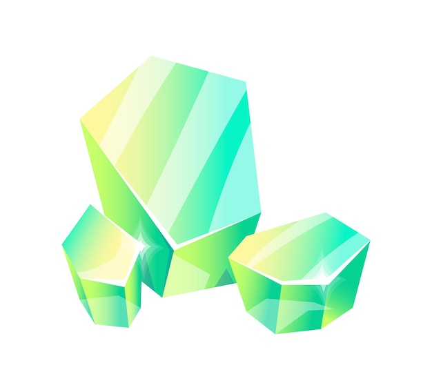 Aguamarina brillante. Piedras de cristal, prisma de cristal turquesa, ilustración vectorial de dibujos animados aislado sobre fondo blanco