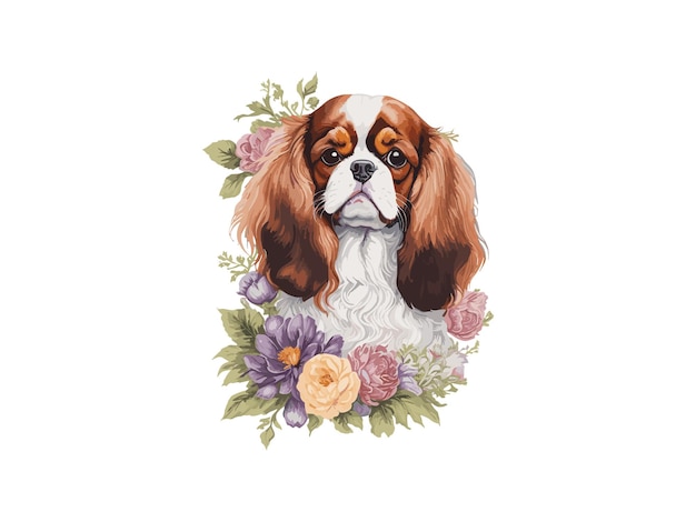 Vector aguarela spaniel perro decorado con flores ilustración vectorial clipart