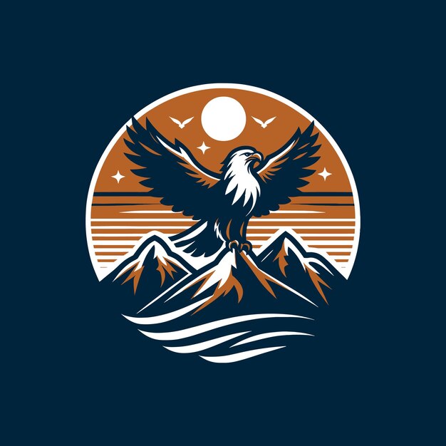 águila americana vintage con senderismo en la montaña