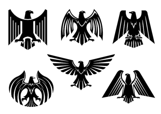 Águila blasón vector aislado iconos de aves heráldicas