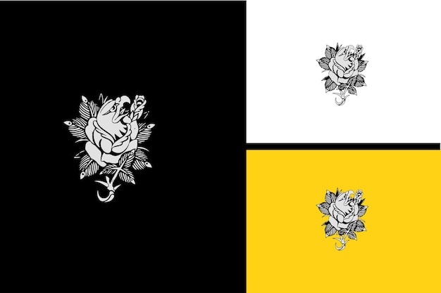 Águila de cabeza y vector de flores en blanco y negro