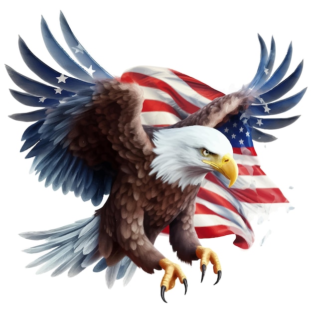 Vector Águila calva con bandera de estados unidos día de la independencia del 4 de julio estados unidos