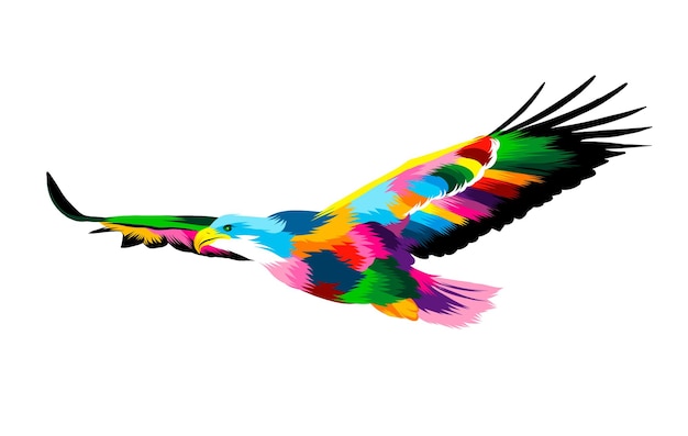 Águila calva voladora abstracta de pinturas multicolores dibujo coloreado ilustración vectorial de pinturas
