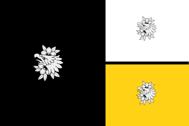 Águila y flores vector blanco y negro