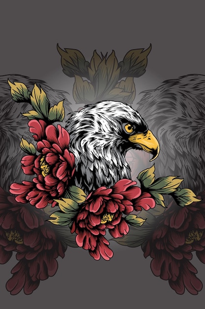 águila, con, flores, vector, ilustración