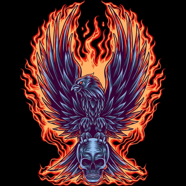 Vector Águila de fuego con calavera