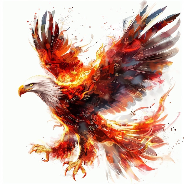 Aguila de fuego con fondo blanco realista