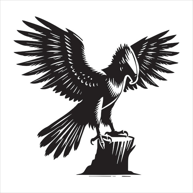 Águila Harpia Silhueta de pájaro Clipart Ilustración vectorial de águila harpia estadounidense en blanco y negro