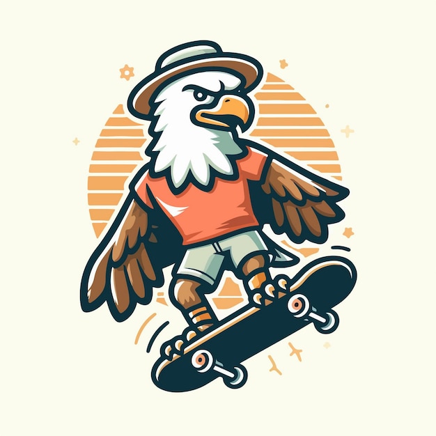 Vector el águila de la jerga de dibujos animados vectorial jugando al skateboard