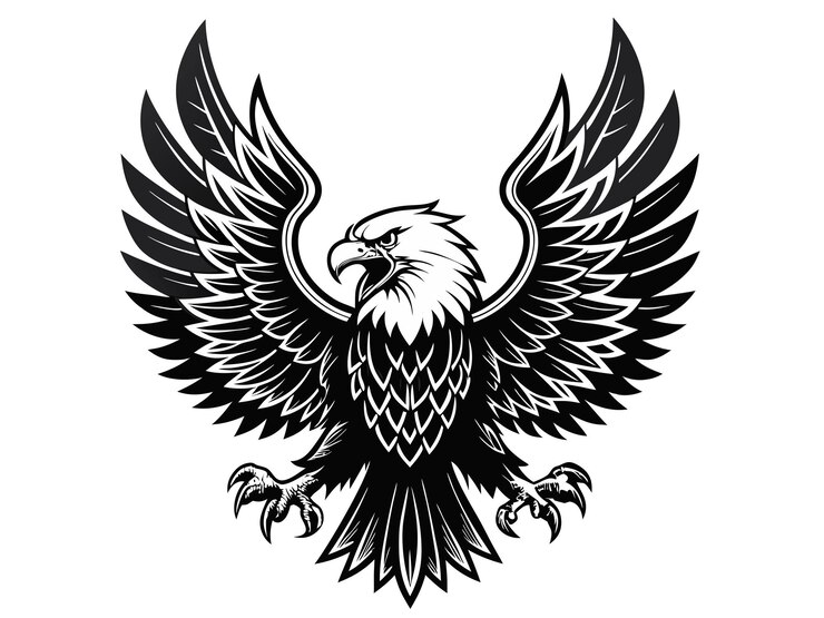 Águila majestuosa con las alas extendidas Ilustración del emblema vectorial en negrita