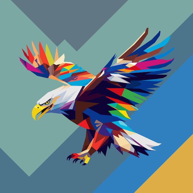 águila voladora con alas grandes dibujada usando la ilustración vectorial de arte pop de estilo WPAP