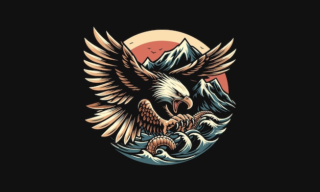 águila voladora en el diseño de obras de arte vectoriales de la montaña