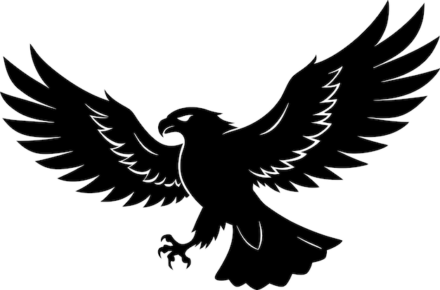 Águila voladora silueta negra ilustración aislada fondo blanco