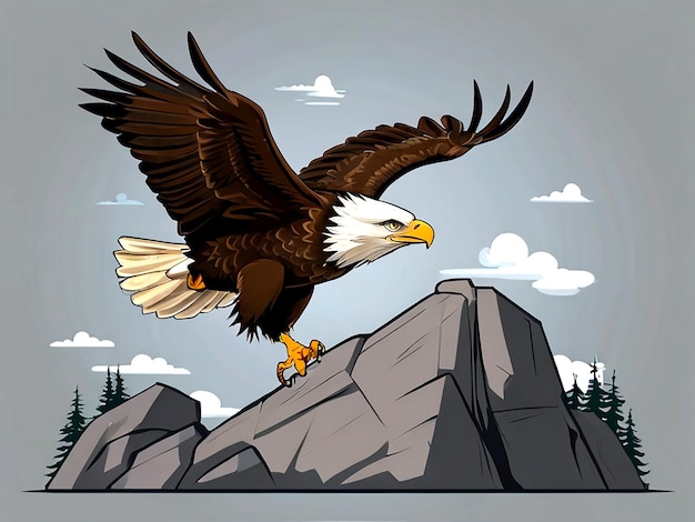 Vector Águila volando sobre la roca gris vector aislado