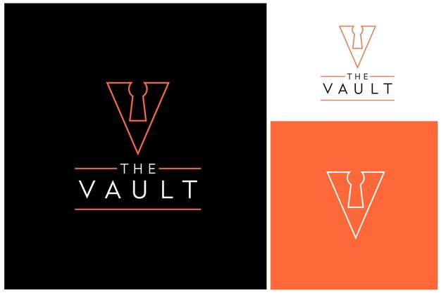 Aguja de llave con la letra inicial V Bóveda para seguridad bancaria Diseño del logotipo Storafe