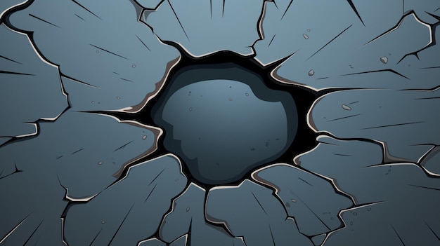 Vector un agujero agrietado en una pared azul agrietada