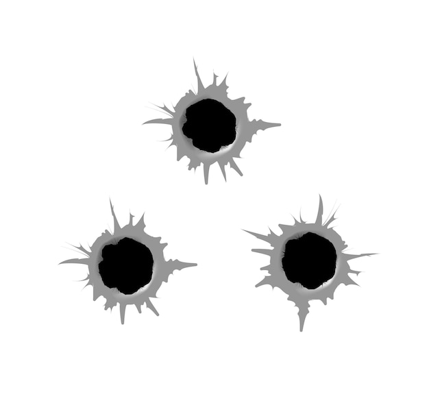 Agujero de bala Efecto de daño de agujero de bala de metal realista Vector