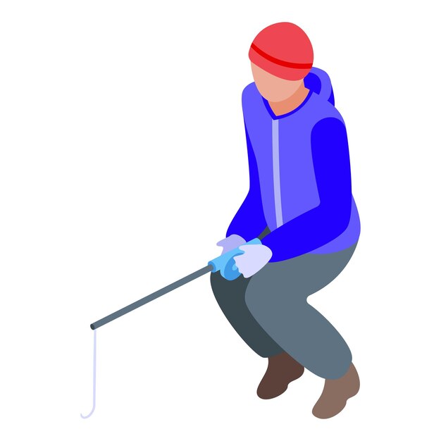 Agujero icono de pesca en hielo vector isométrico Lago de invierno Personas congeladas