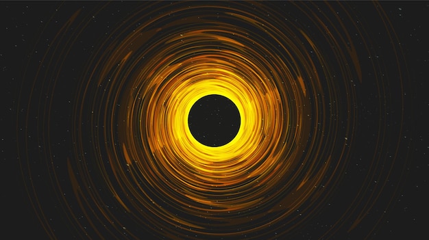 Agujero negro espiral dorado en el fondo de la galaxia Diseño de concepto de planeta y física, ilustración.