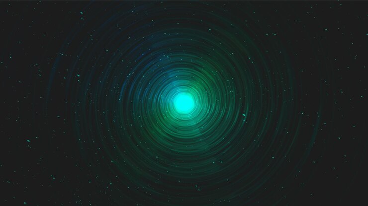 Vector agujero negro espiral verde mágico realista en el fondo de la galaxia diseño de concepto de planeta y física, ilustración vectorial.