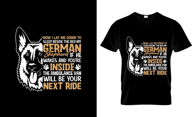 Vector ahora me acuesto para dormir al lado de la cama my german shepherd camiseta gráfica colorida camiseta impresa