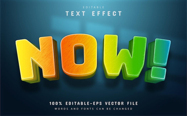 Vector ahora texto, efecto de texto de estilo degradado colorido