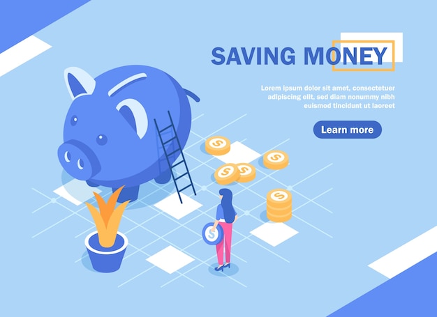 Vector ahorrar dinero, concepto de ahorro de dinero con carácter.