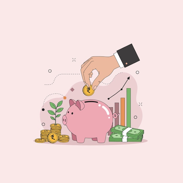 Ahorrar dinero de manera inteligente Ilustración de la caja de ahorros Inversión de crecimiento