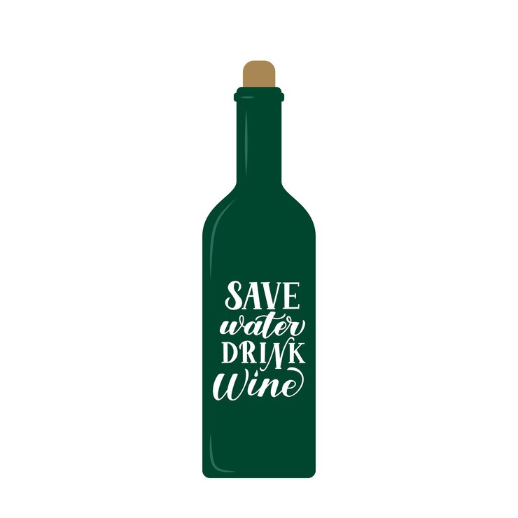 Vector ahorre agua beba vino letras a mano escritas en una botella de vino cartel de tipografía de cita de bebida divertida logotipo para bodega o restaurante plantilla vectorial fácil de editar para camiseta de menú de barra de volante de banner