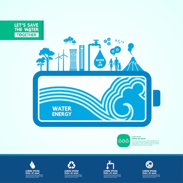 Ahorre el agua para la ilustración de vector de mundo ecología verde